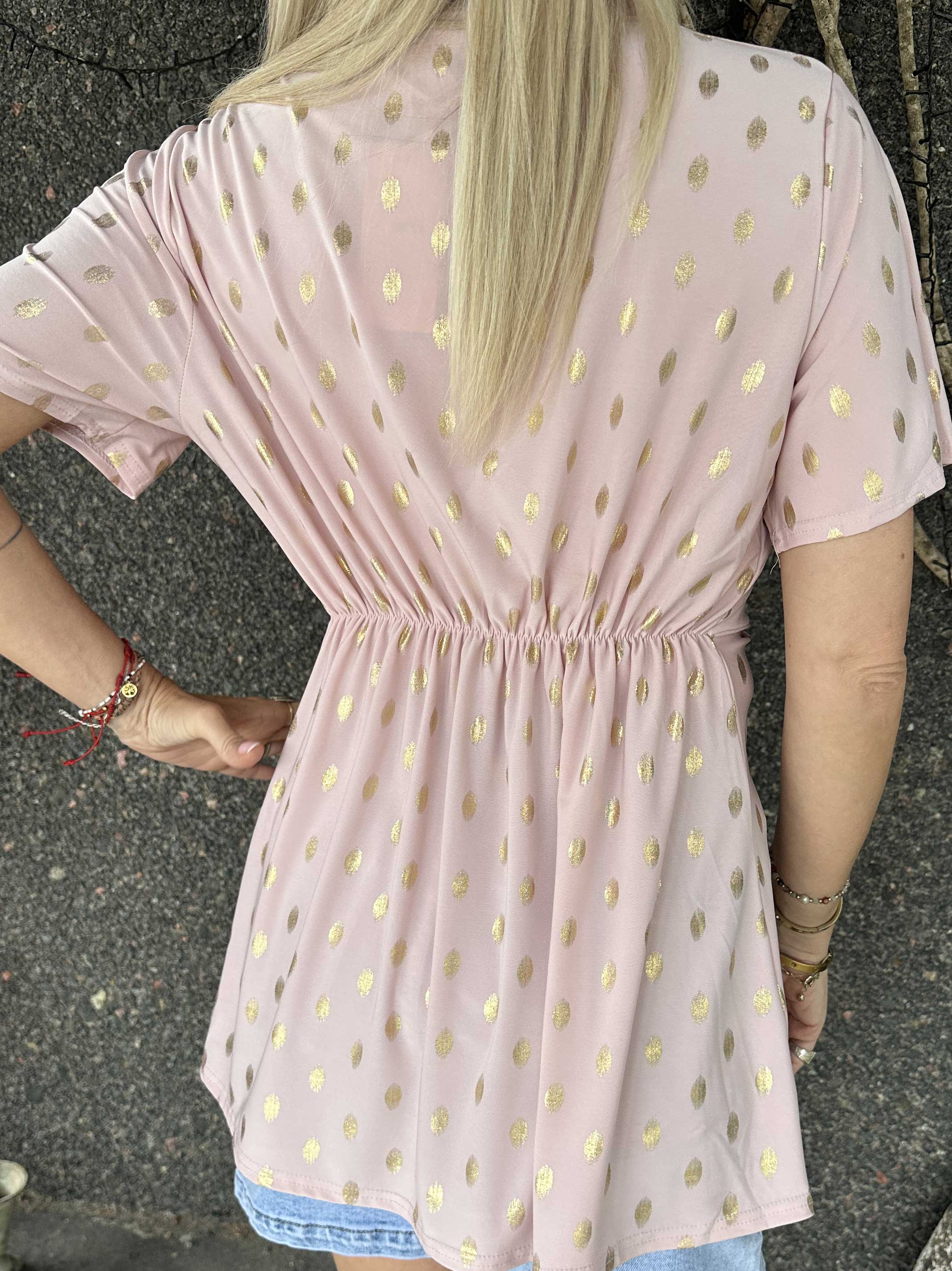 Molly Dot Shirt - Elastisk blue med fin knudedetalje foran